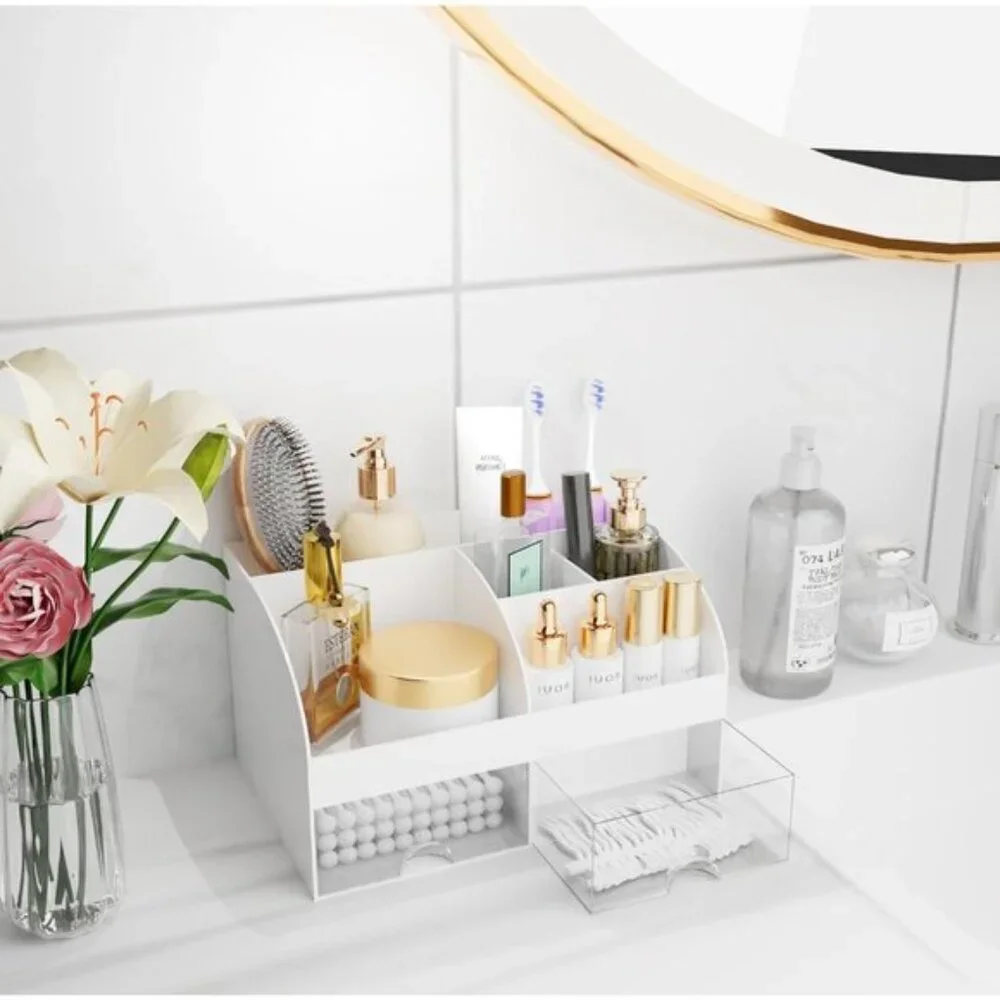 New Makeup Organizer with Drawers, White Cosmetic & Skincare Storage for Vanity